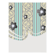 stripes and damask yellow aqua blue postcards