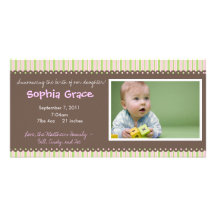 Stripes Baby Girl Birth Announcement Personalized Photo Card
