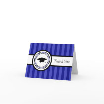 Stripes Graduation Cap Thank You Card (Navy Blue)
