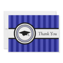 Stripes Graduation Cap Thank You Card (Navy Blue)