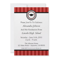 Stripes Graduation Invitations (Maroon Red)
