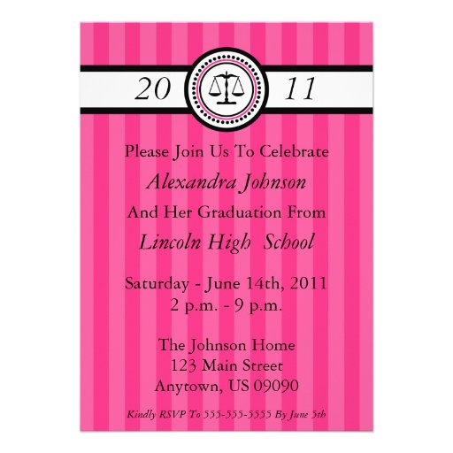 Stripes Law School Graduation Invitations Hot Pink