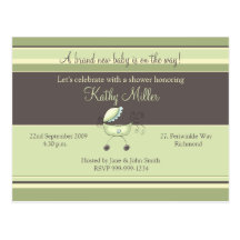 Stripes & Stroller Green • Baby Shower Invitation Post Card