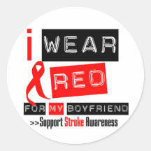 Stroke Awareness I Wear Red Ribbon Boyfriend Round Stickers