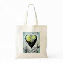 Strong heart art messy expressive scarred painting tote bags
