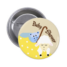 Stuffed Animals HIppo and Lamb Baby Shower Button