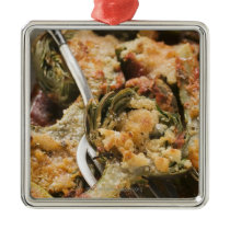Stuffed artichokes with gratin topping christmas tree ornaments