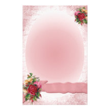 Stunning Vintage Red Rose Stationery Pink Ribbon
