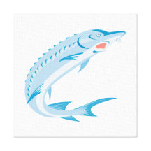 Sturgeon Fish Retro Stretched Canvas Print