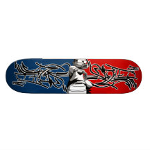 Style red and blue graf skate deck