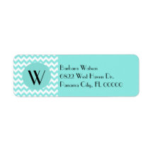 Stylish Aquamarine Chevron & Monogram Custom Return Address Label