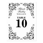 Stylish Black and White Swirls Table Number Card Post Cards