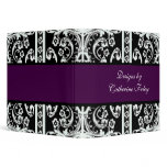 Stylish Black, White, and Plum Damask Binder