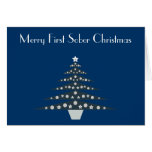 Stylish Blue Christmas Tree Sobriety Greeting Card