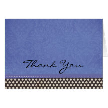 Stylish Blue Damask with Black and White Polka Dot Card
