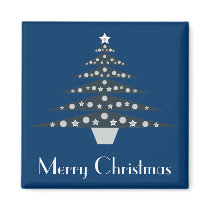 Stylish Blue & White Retro Christmas Tree