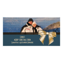 Stylish Bow Holiday Photo Card, Blue