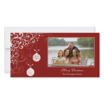 Stylish Christmas ornament swirls photocard Customized Photo Card