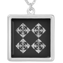 Stylish Floral Design. Grey, Black, White. Personalized Necklace
