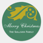 Stylish holly leaf Christmas green holiday tag Sticker