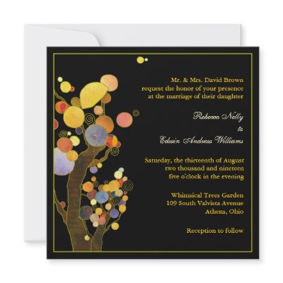 Stylish & Modern Whimsical Trees Black Wedding Personalized Invitation by BridalHeaven