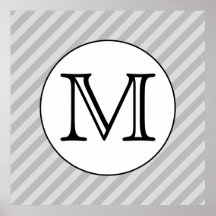 Stylish Monogram with Grey Stripes. Custom. Print