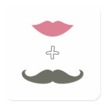 Stylish Moustache and Lips Envelope Seal Square Sticker