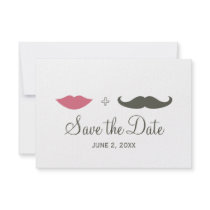 Stylish Moustache and Lips Save the Date Custom Invitation