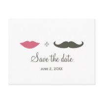 Stylish Moustache and Lips Save the Date Post Cards