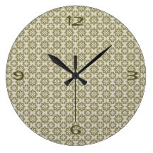 Stylish olive green Fleur de Lis repeating pattern Round Clock