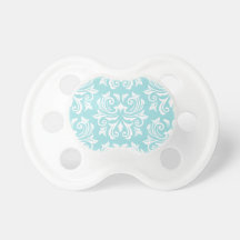 Stylish ornate pale aqua blue white damask pattern