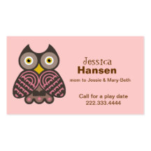 Stylish Pink and Brown Owl Mommy Card Business Cards