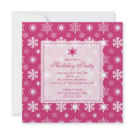 Stylish Pink Snowflakes Holiday Party Invitation