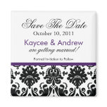 Stylish Purple Damask Save The Date Magnet