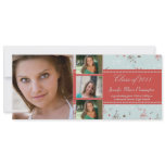 Stylish red floral 4 photo graduation announcement invitations