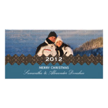 Stylish Ribbon Holiday Photo Card, Blue