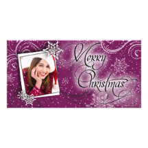 Stylish Snow Burgundy Glow Christmas Photo Card