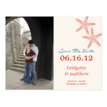 Stylish Starfish Photo Save The Date Postcard