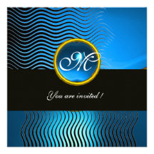 STYLISH WAVES MONOGRAM, blue sapphire Invites