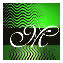 STYLISH WAVES MONOGRAM, emerald green Custom Invite