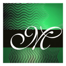 STYLISH WAVES MONOGRAM, jade green Custom Invitations