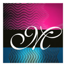 STYLISH WAVES MONOGRAM,pink, blue sapphire Invites