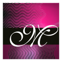 STYLISH WAVES MONOGRAM,pink,purple amethyst Personalized Invite