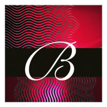 STYLISH WAVES MONOGRAM, Ruby Red Burgundy Custom Invites