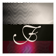 STYLISH WAVES MONOGRAM, Silver Red Ruby Burgundy Custom Invitations