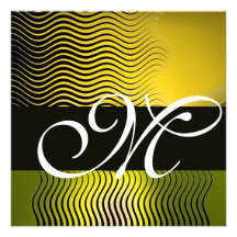 STYLISH WAVES MONOGRAM, yellow topaz Personalized Invitation