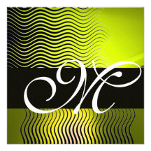 STYLISH WAVES MONOGRAM, yellow topaz Invitation