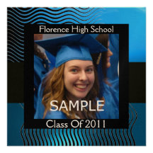 STYLISH WAVES PHOTO TEMPLATE MONOGRAM,Black Blue Custom Invitation