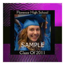 STYLISH WAVES PHOTO TEMPLATE MONOGRAM,Black Purple Personalized Announcements