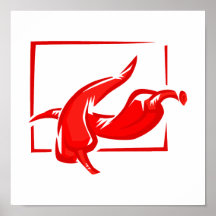 Stylized two red w frame peppers print